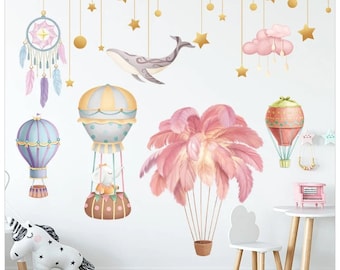 premium quality boho chic air balloon wall decal, pastel peel and stick adhesive wall decor, nursery balloon decor, interior decal, wall art