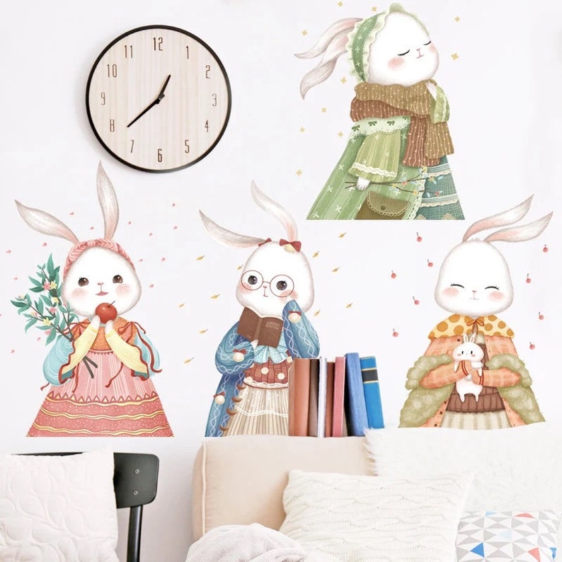 A bunny wall decal, baby girl nursery bunny decor, Bunny wall art, watercolor bunny decal, cute bunny wall sticker Bild 3