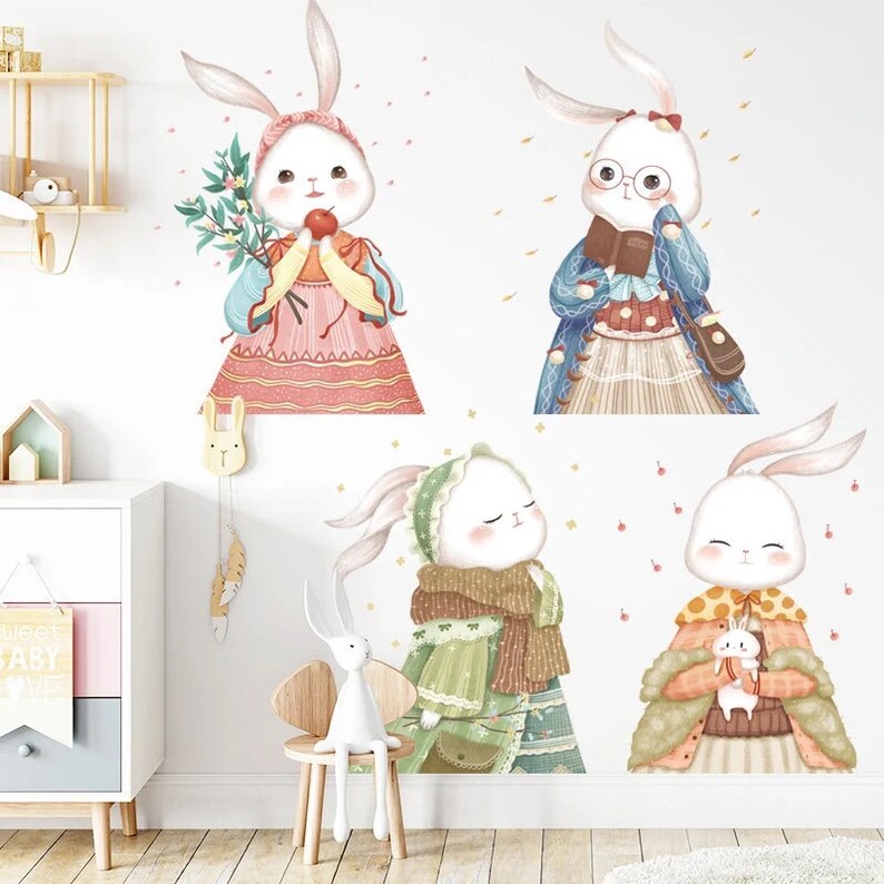 A bunny wall decal, baby girl nursery bunny decor, Bunny wall art, watercolor bunny decal, cute bunny wall sticker Bild 2