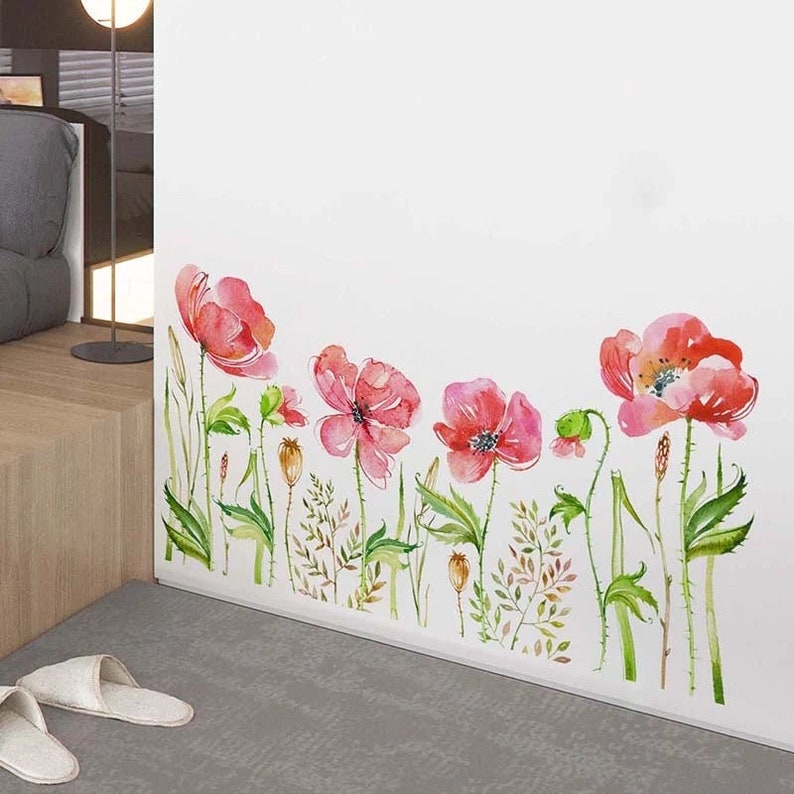 Red Poppies Flowers Wall Decal, Floral Wall Sticker, Peel and Stick ...