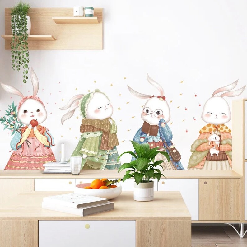 A bunny wall decal, baby girl nursery bunny decor, Bunny wall art, watercolor bunny decal, cute bunny wall sticker Bild 1