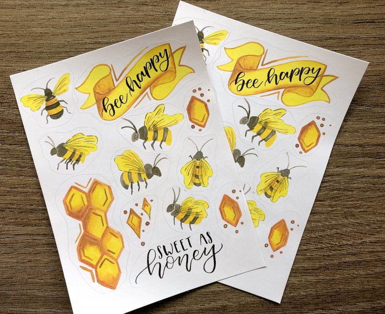 bee happy sticker sheet aesthetic bullet journal stickers