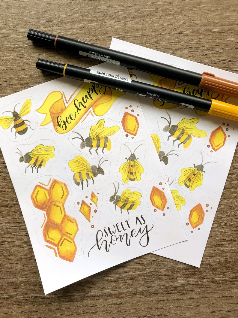 bee happy sticker sheet aesthetic bullet journal stickers