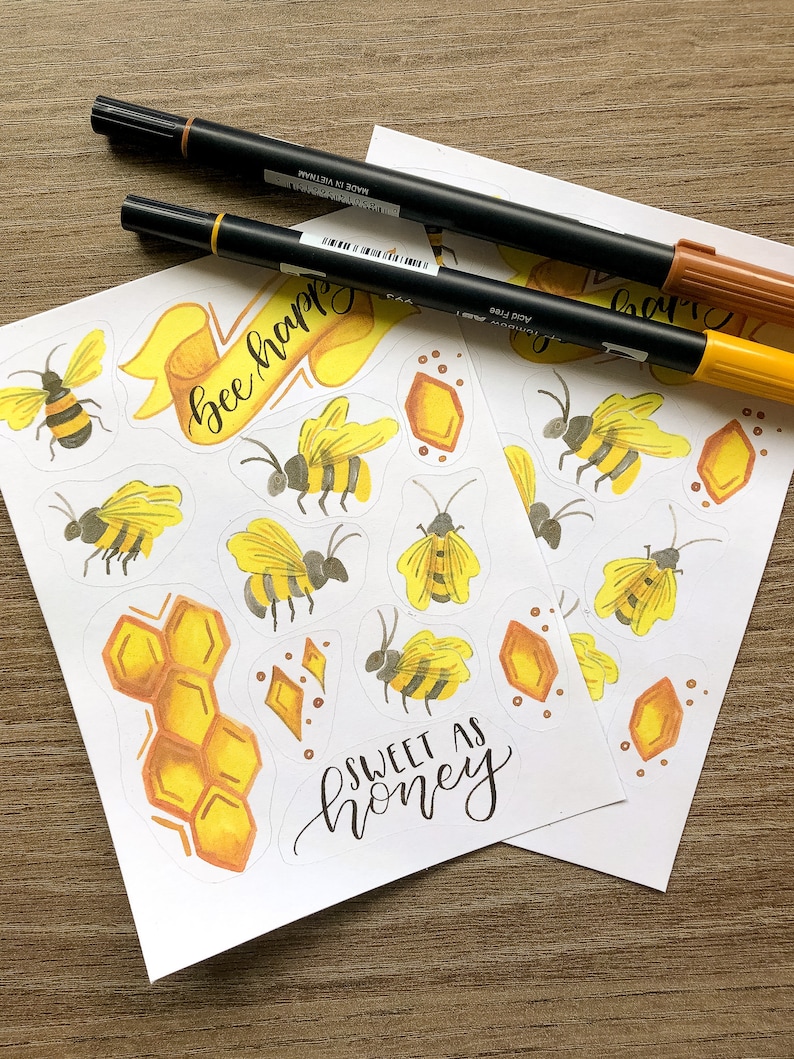 bee happy sticker sheet aesthetic bullet journal stickers