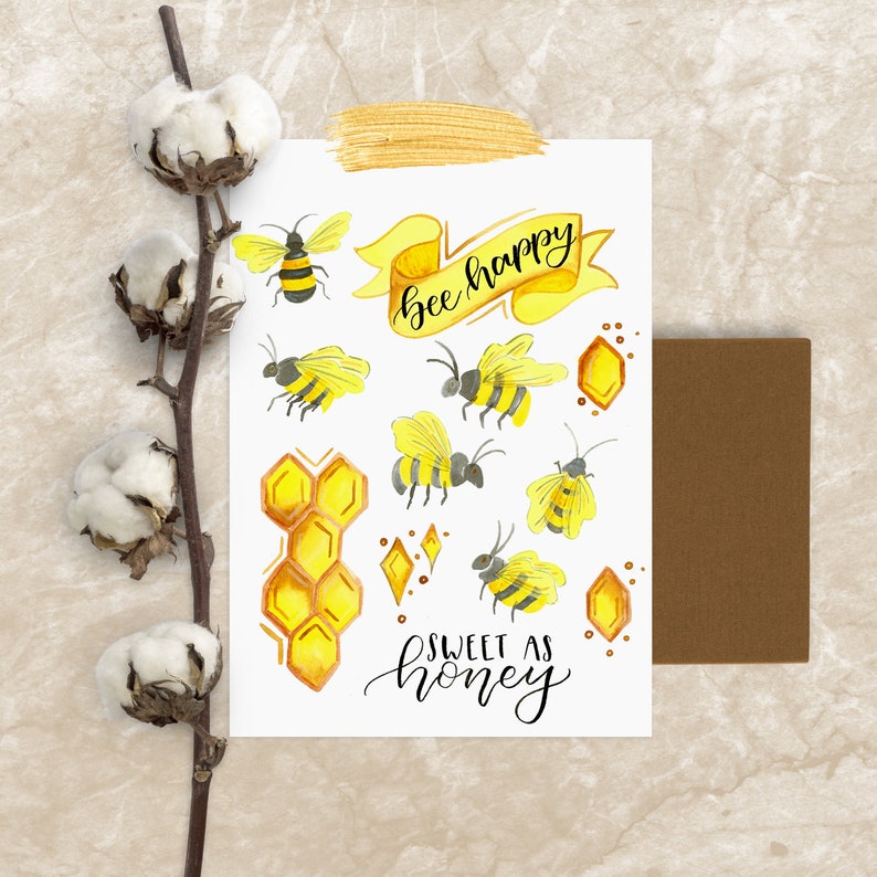 bee happy sticker sheet aesthetic bullet journal stickers