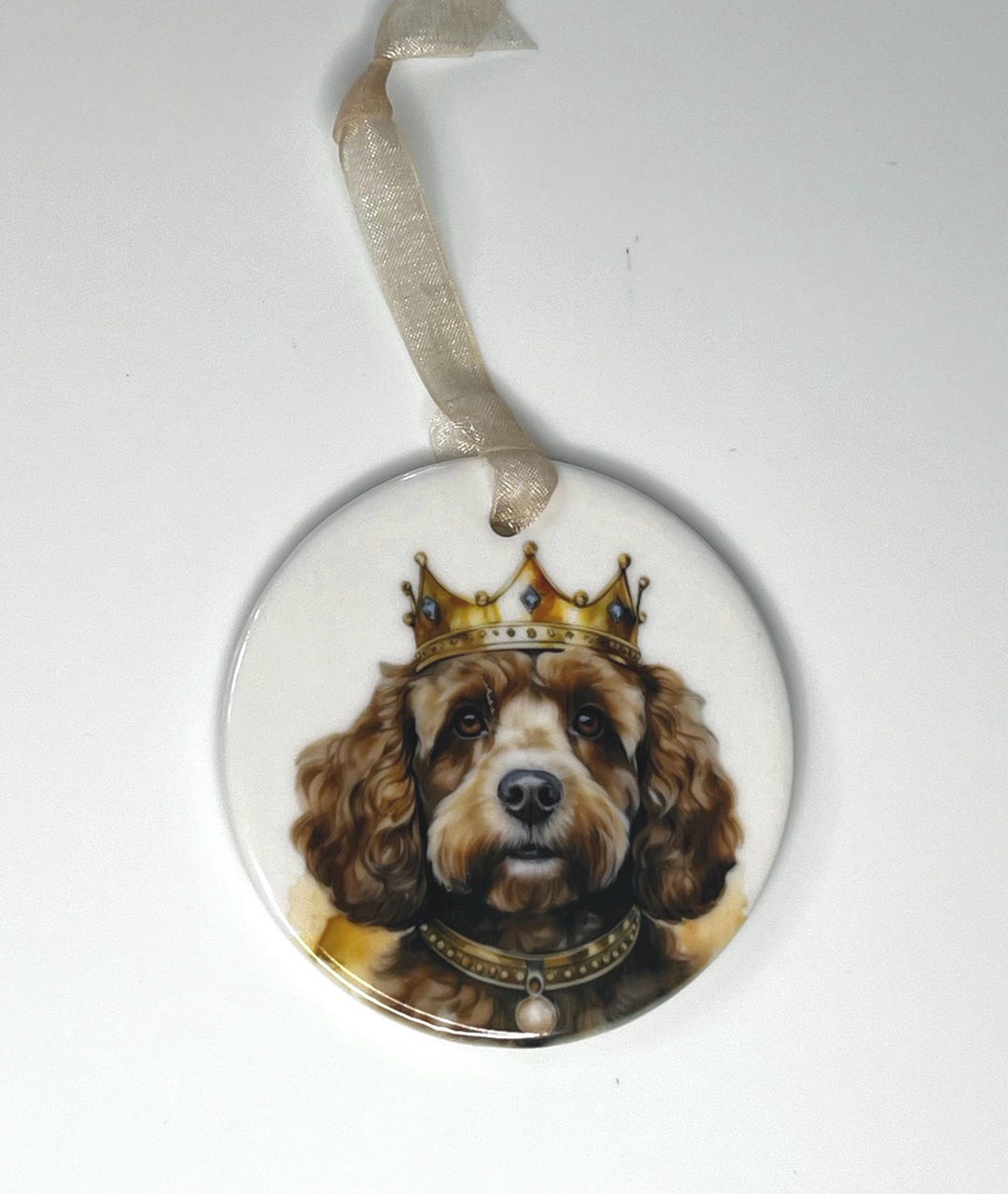 Cockapoo Wearing a Crown Ceramic Hanging Decoration Ornament Keepsake ...