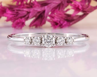 Dainty CZ Promise Ring for Her, Sterling Silver Delicate Graduated Cluster Stacking Ring