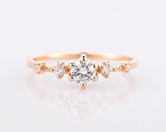 Delicato anello di fidanzamento in oro rosa 14 carati con zirconi cubici, anello di promessa minimalista con zirconi cubici per lei
