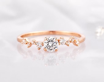 Delicato anello di fidanzamento in oro rosa 14 carati con zirconi cubici, anello di promessa con zirconi cubici per lei, delicato anello nuziale a grappolo