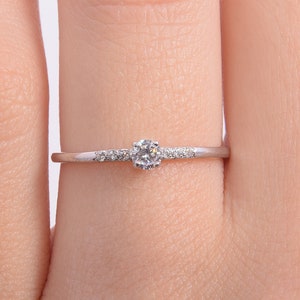 14k solid white gold dainty promise ring for her, Womens promise ring, Delicate minimalist promise ring, Small & simple gold promise ring