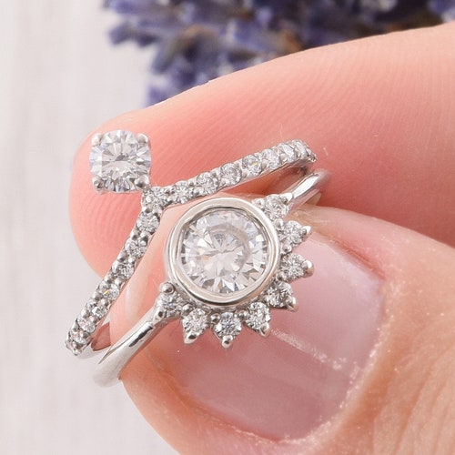 Unique Silver Womens Wedding Rings Set Art Deco Antique Etsy