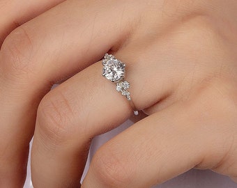 Damen Sterling Silber Cluster 1 Karat runder cz Verlobungsring, zierlicher Cluster cz Versprechensring, Cluster Ehering, Jahrestagsgeschenkring