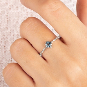 London blue topaz engagement ring sterling silver, Art deco dainty blue topaz engagement ring, Dainty blue topaz bridal wedding ring