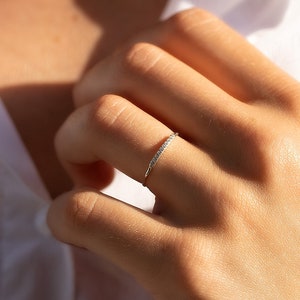 Ultra thin minimalist 14k white gold diamond cz wedding band, Dainty tiny women wedding band, Small promise ring for her, Delicate gold ring