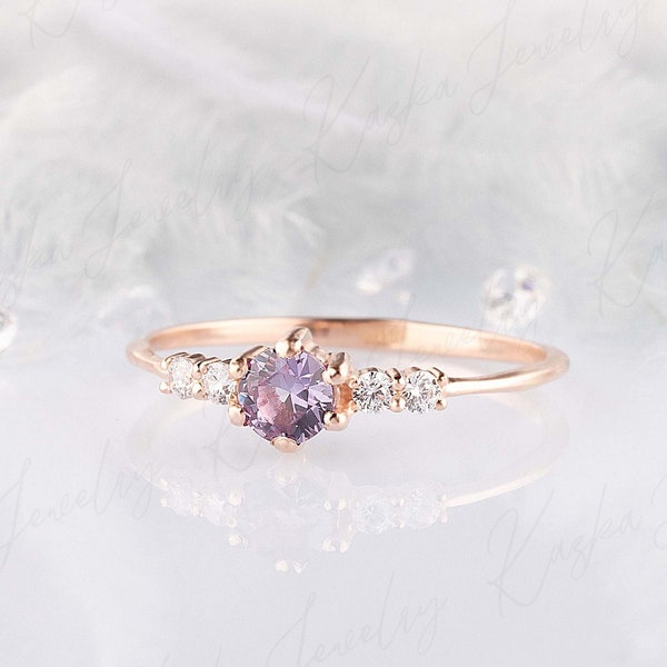 Dainty & simple 14k rose gold amethyst promise ring for her, Small minimalist amethyst engagement engagement ring, Amethyst wedding ring