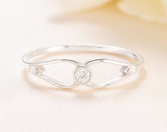 Minimalist Dainty 14K White Gold CZ Promise Ring for Her, Delicate Cubic Zirconia Stacking Ring