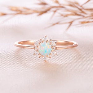 Unique dainty opal engagement ring, Women opal ring rose gold, Minimalist snowflake opal promise ring for her, Anniversary ring gift for her