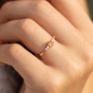 Dainty gold genuine sunstone promise ring for her Women sunstone ring gold Unique minimalist 14k gold sunstone engagement ring Gift for her