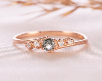 Dainty celtic style moss agate engagement ring, Women unique natural moss agate ring, Unique moss agate  promise ring for her