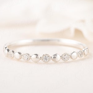 Minimalist delicate 14k white gold diamond cz wedding band for her, Thin small unique women wedding band, Tiny gold diamond cz stacking ring