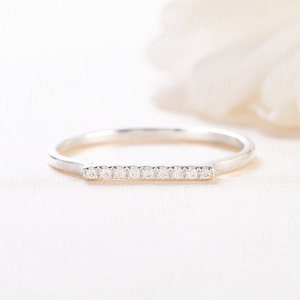 Dainty & simple 14k white gold cz promise ring for her, Tiny minimalist cz engagement ring, Women small delicate gold ring, Everyday ring