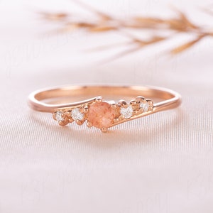 Unique minimalist sunstone promise ring for her, Dainty celtic style sunstone engagement ring, Women sunstone ring, Anniversary gift for her
