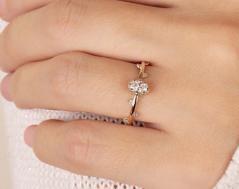 Women minimalist oval cz engagement ring rose gold, Women dainty promise ring, Custom birthstone ring, Anniversary birthday gift for her