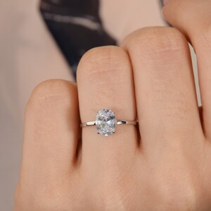 Simple 14k white gold oval cut solitaire promise ring for her, Dainty womens solitaire engagement ring, Gift for girlfriend ring
