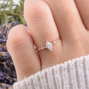 Unique dainty minimalist 14k rose gold marquise cut white cz promise ring for her, Small & delicate womens gold engagement ring,Gift for her