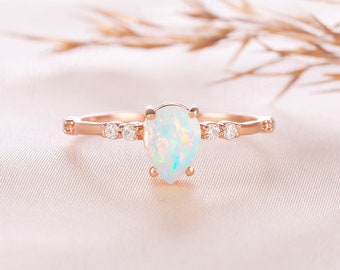 Women pear opal dainty engagement ring gold, Unique teardrop opal promise ring for her, Natural opal ring for women Anniversary gift for her