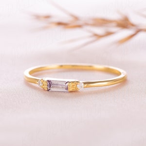 Women alexandrite ring gold Delicate minimalist gold alexandrite engagement ring Dainty alexandrite promise ring for her Purple stone ring
