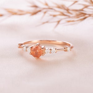 Dainty minimalist sunstone engagement ring, Unique 14k rose gold tiny sunstone engagement ring, Women sunstone ring, Anniversary ring gift