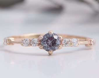 Women dainty 14k rose gold alexandrite engagement wedding ring, Minimalist alexandrite promise ring for her, June birthstone ring gift