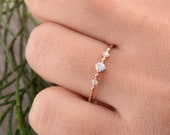 Promise ring for her, Multistone ring, Engagement ring, Anniversary ring, Women ring gold, 3 stone ring, 14k gold cz ring, Tiny ring gold