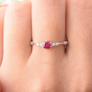 Womens Dainty Ruby Silver Promise Ring, Delicate Womens Promise Ring, Ruby Jewelry, Pink Stone Ring, Ruby Engagement Ring, Small Silver Ring