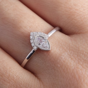 Unique 925 sterling silver bezel cut art deco promise ring for her,Womens antique promise ring,White cz marquise small & dainty promise ring