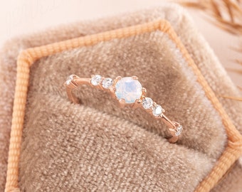 Women moonstone engagement ring gold, Dainty minimalist moonstone promise ring for her, Moonstone wedding ring, Unique gemstone ring