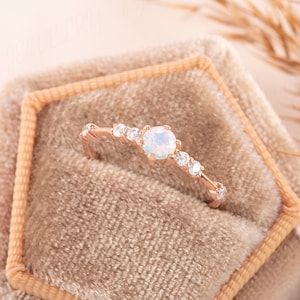 Women moonstone engagement ring gold, Dainty minimalist moonstone promise ring for her, Moonstone wedding ring, Unique gemstone ring image 1