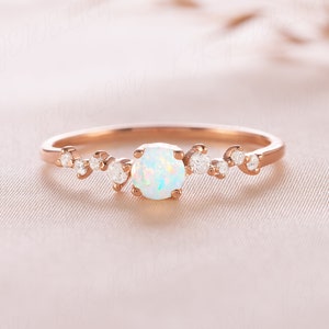 Natural opal ring, Women opal ring, Dainty opal promise ring for her, Unique opal engagement ring rose gold, Opal jewelry, Gift for her ring