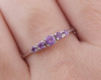 Dainty silver amethyst promise ring for her, Unique small & dainty womens promise ring, Womens amethyst silver ring, Simple silver ring