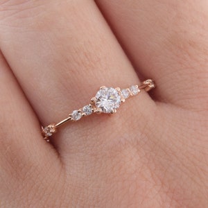 Simple & dainty 14k rose gold promise ring for her, Unique womens white cz promise ring, Dainty womens engagement ring,Delicate promise ring