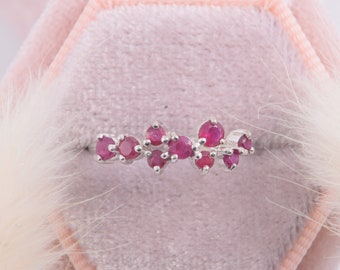 Dainty 925 Sterling Silver Ruby Cluster Stacking Ring, Minimalist July Birthstone Promise Ring for Her