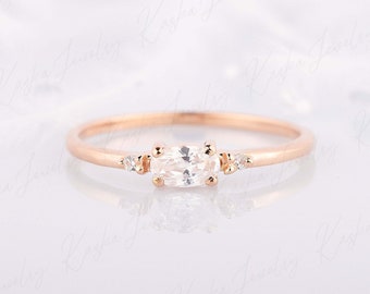Womens minimalist engagement ring 14k rose gold, Custom birthstone ring, Personalized gemstone ring, Dainty promise ring, Tiny wedding ring