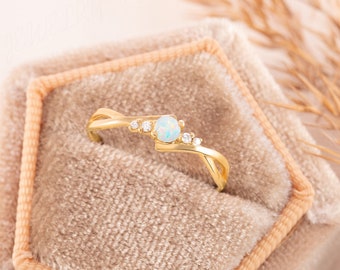 Unieke minimalistische 14k gouden natuurlijke opaal verlovingsring in Keltische stijl, sierlijke opaal beloftering voor haar, opaalring dames gouden cadeau voor haar