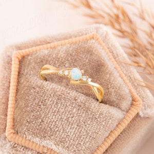 Unique celtic style minimalist 14k gold natural opal engagement ring, Dainty opal promise ring for her, Women opal ring gold gift for her