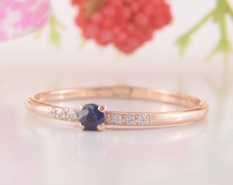 Rose Gold Blue Sapphire Engagement Ring, Promise Ring, Minimalist Ring, Dainty promise Ring, Delicate Ring