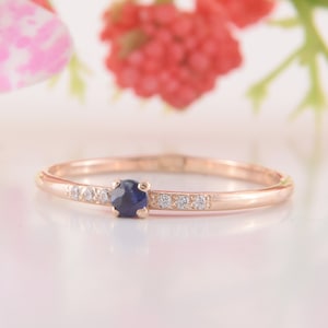 Rose Gold Blue Sapphire Engagement Ring, Promise Ring, Minimalist Ring, Dainty promise Ring, Delicate Ring image 1