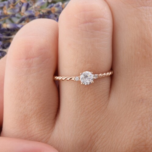14k Solid Rose Gold Simple & Dainty Promise Ring for Her Etsy