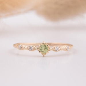 14k yellow gold antique victorian peridot minimalist engagement ring, Delicate & small peridot promise ring for her, Anniversary gift ring