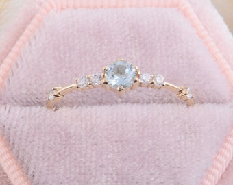 Unique 14k yellow gold dainty sky topaz promise ring for her, Small delicate sky topaz womens gold engagement ring, December birthstone